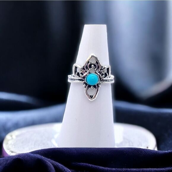 Boutique Jewelry - Navajo Tiara Turquoise Bead Silver Ring Boho Native American Stackable Jewelry